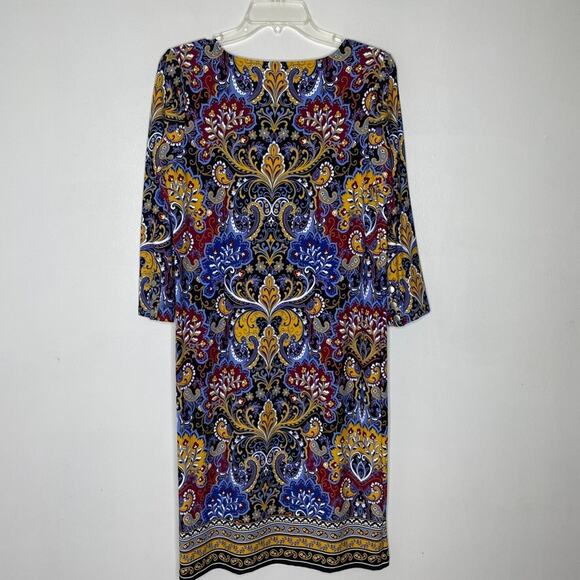 Talbots Dress M Paisley Floral Stretch Knit Multicolor Boho 3/4 Sleeve - Picture 4 of 7